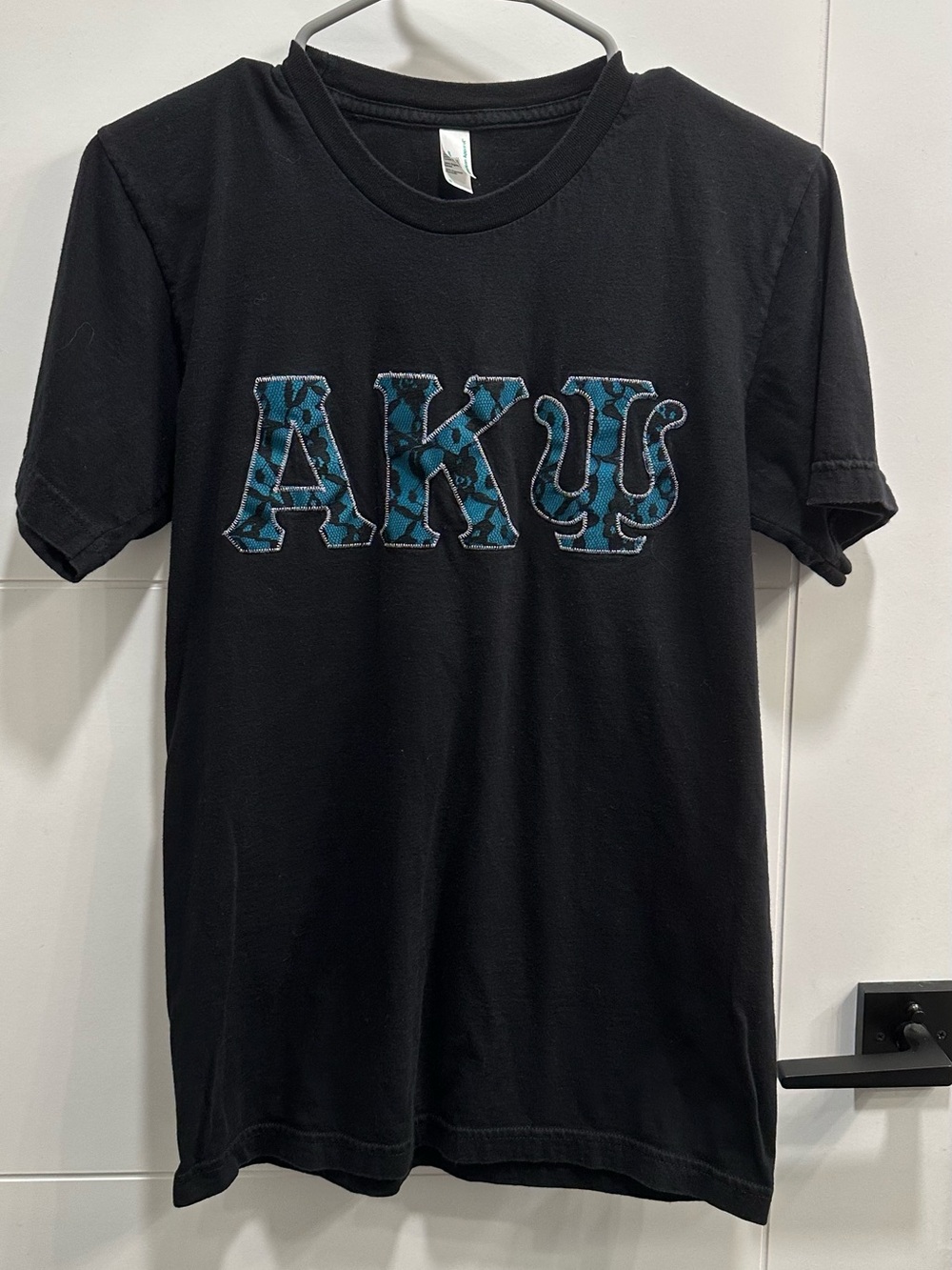 Alpha Kappa Psi Custom Embroidered Black and Teal Lace T Shirt Size Small